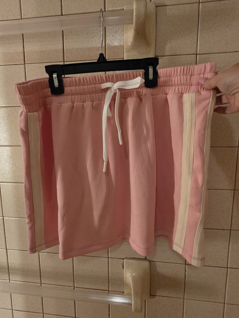 Daily Practice Pink Drawstring Athletic Skirt with Cream Side Stripes